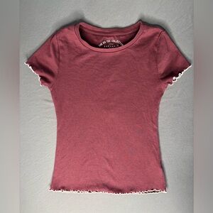 Aeropostale Womens Burgundy Lettuce Hem Baby Y2K Shrunken OG Tee Collection M